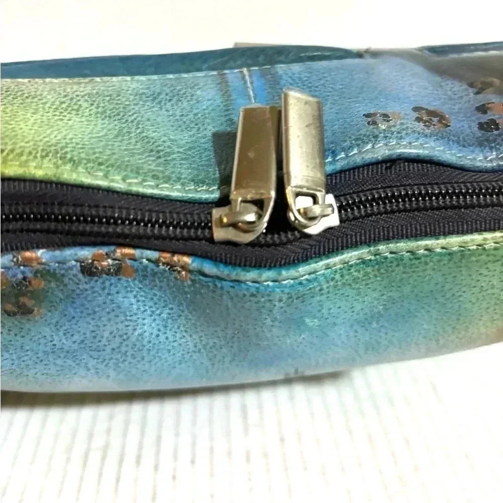 Biacci hand painted peacock feathers floral satchel handbag